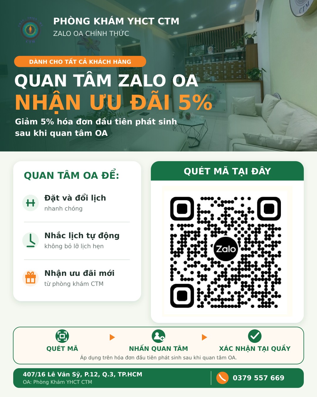 Banner Quan tâm Zalo OA CTM, nhận ưu đãi 5%